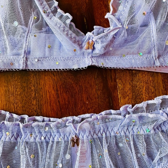 Savage X Fenty PURPLE LAVENDER SPARKLE PUFF BRALETTE & CUT-OUT BIKINI Panty Set - Picture 15 of 15